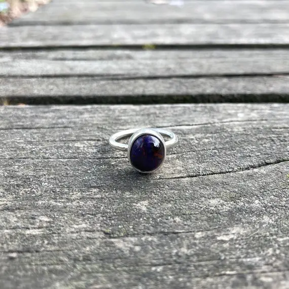 Natural Sugilite Stone Silver Ring, Purple African Sugilite Ring Size 5 6 7 8 9, Oval Shape, Bold Design, Completely Handmade And Silver