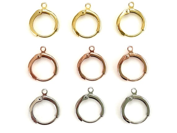 6 Pcs Gold Silver Hoop Earring For Jewelry Making, Huggie Style Lever Back Finding, Rose Gold, Nickel Free, 1.5mm Loop, 14mm Circular, Bulk