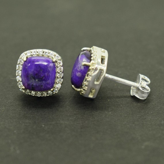 Sugilite Earrings, Purple Studs, Purple Earrings, Sugilite Jewelry, Halo Gemstone Earrings,boho Post Earrings,everyday Earrings,gift For Her