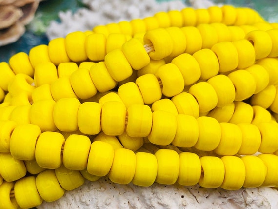 50 Vintage Yellow Glass Crow Beads: Large Hole Macrame Beads