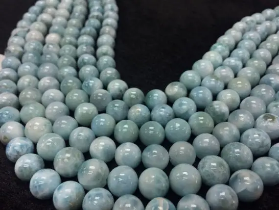 1/2 Strand 4a Quality 10 Mm Larimar Round Beads , Natural Larimar ,top Quality Length 20 Cm - Larimar Beads