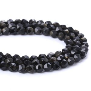 Shop Obsidian Faceted Beads! 1 Full Strand 15.5" Genuine Natural Loose Star Cut Faceted Gold Obsidian Gemstone Stone Beads for DIY Jewelry Making 6mm 8mm 10mm | Natural genuine faceted Obsidian beads for beading and jewelry making.  #jewelry #beads #beadedjewelry #diyjewelry #jewelrymaking #beadstore #beading #affiliate #ad