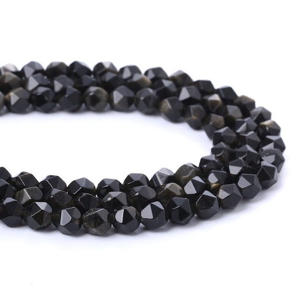 1 Full Strand 15.5" Genuine Natural Loose Star Cut Faceted Gold Obsidian Gemstone Stone Beads For Diy Jewelry Making 6mm 8mm 10mm