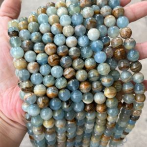 Shop Blue Calcite Beads! 1 Full Strand 15" Genuine Natural Loose Round Healing Stone Smooth Argentina Blue Lemurian Aquatine Calcite Healing Gemstone Beads 6/8/10mm | Natural genuine round Blue Calcite beads for beading and jewelry making.  #jewelry #beads #beadedjewelry #diyjewelry #jewelrymaking #beadstore #beading #affiliate #ad