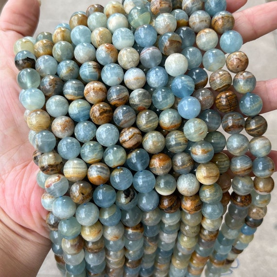 1 Full Strand Genuine Natural Loose Round Healing Stone Smooth Argentina Blue Lemurian Aquatine Calcite Healing Gemstone Beads 4/6/8/10mm