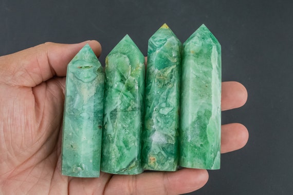 1 Pc Natural Green Aragonite Obelisk Tower Point Wand Healing Crystal Towers