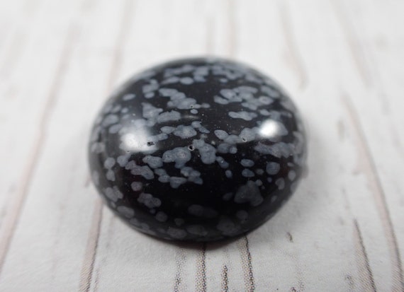 1 Piece Snowflake Obsidian Cabochon - Black Gray Natural Stone Cab - 20x6mm Small Cabochon - Smooth Polished Flat Back - Round Cab #s5328