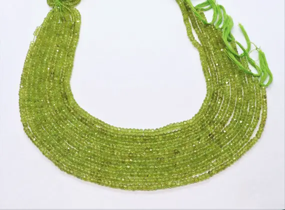 1 Strand Aaa Natural Peridot Faceted Rondelle Beads, 3.5-4 Mm Centre Drill Peridot Rondelle Bead, 13" Faceted Peridot Beads Strand Wholesale