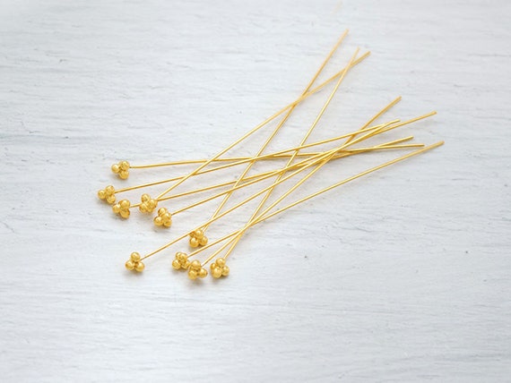 10 Of Sterling Silver Gold Vermeil Style Head Pins 50x0.5 Mm.  :vm1602