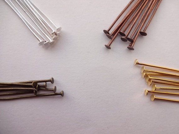 100 X Flat Head Headpins In Gold Silver Bronze Black And Copper - Head Pins In Various Sizes To Choose