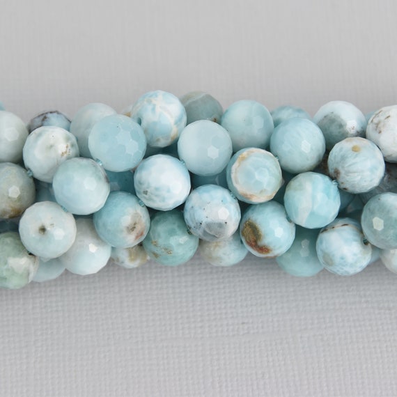 10mm Natural Larimar Round Beads, Grade Aa, Faceted, 6 Beads, Gem0507