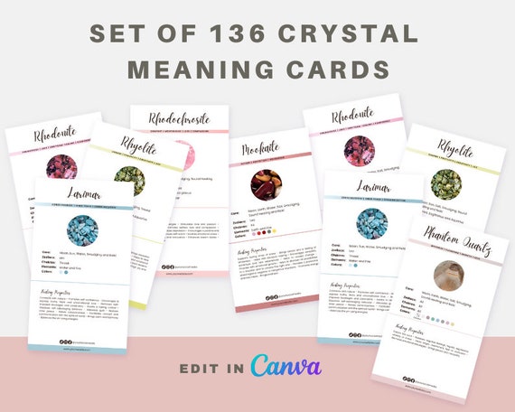 135 Editable Crystal Cards, Crystal Meaning Cards, Crystal Printable Cards, Crystal Inserts, Crystal Cards Printable, Crystal Business Cards