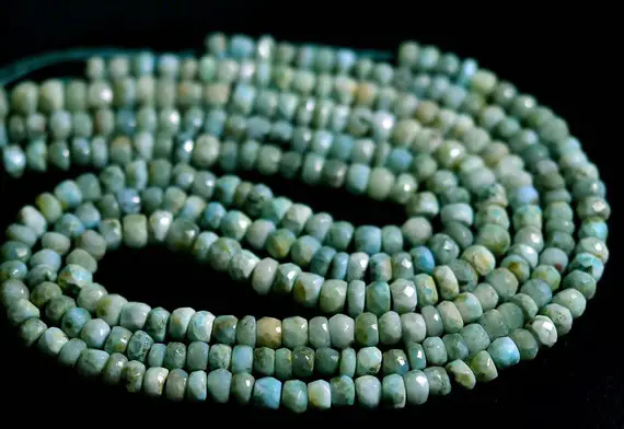 14 Inches Strand Natural Larimar Rondelle Beads 4.5mm To 5mm Finest Larimar Beads Strand Faceted Rondelle Jewelry Gemstone Beads No2210