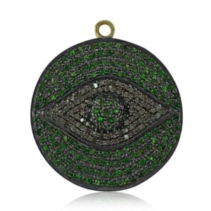 Shop Diopside Pendants! 14k Gold/925 Sterling Silver Chrome Diopside Pendant, Pave Diamond Evil Eye in Round Pendant, Gemstone Handmade Jewelry, Gift For Women | Natural genuine Diopside pendants. Buy crystal jewelry, handmade handcrafted artisan jewelry for women.  Unique handmade gift ideas. #jewelry #beadedpendants #beadedjewelry #gift #shopping #handmadejewelry #fashion #style #product #pendants #affiliate #ad