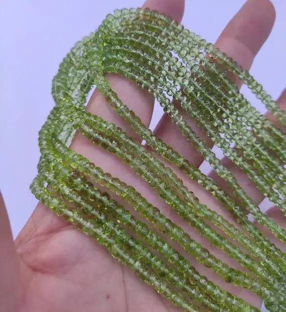 16.5 Inch Natural Peridot Faceted Rondelle Beads | 4.5-5 Mm | Aaa+ Peridot Faceted Beads |  Peridot Rondelle Beads Necklace, Wholesale Beads