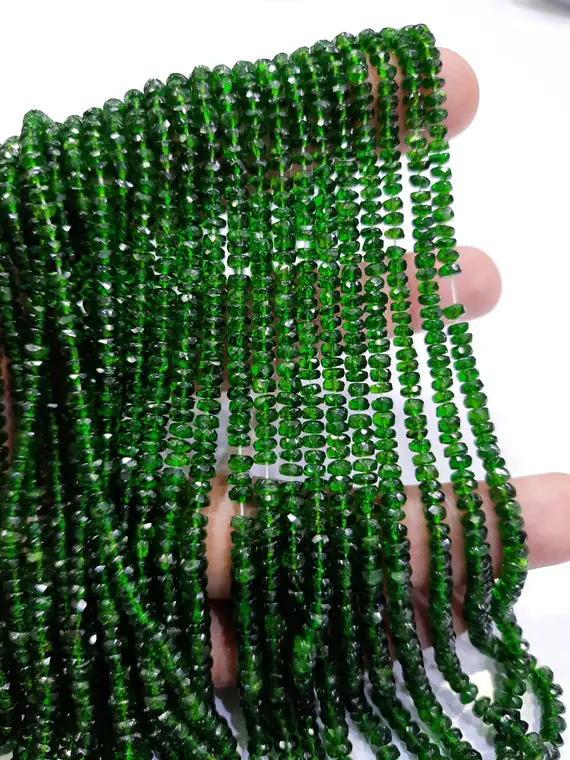 16" Aaa+ Chrome Diopside Faceted Rondelle Beads, Green Tourmaline Faceted Rondelle Beads, Green Chrome Diopside Rondelle, Wholesale Beads