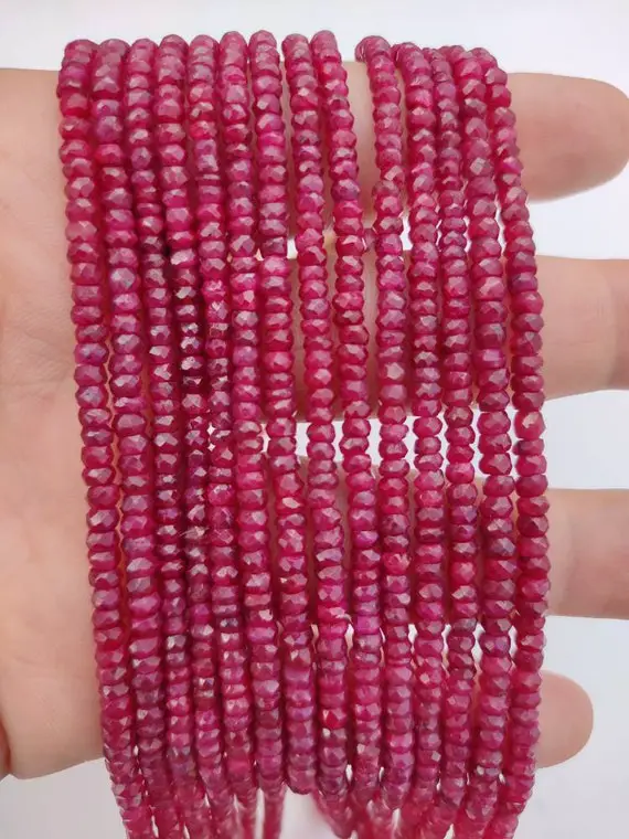 Ruby Rondelle Beads | Aaa Ruby Corundum Faceted Rondelle Gemstone Beads | Wholesale Red Ruby For Jewelry Making