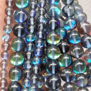 Shop Angel Aura Quartz Beads! 16" Rainbow Grey black Cluster Angel Aura Quartz Titanium Crystal  round  Loose Beads For DIY Jewelry | Natural genuine round Angel Aura Quartz beads for beading and jewelry making.  #jewelry #beads #beadedjewelry #diyjewelry #jewelrymaking #beadstore #beading #affiliate #ad