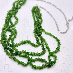 Shop Diopside Necklaces! 160 Carats RUSSIAN CHROME DIOPSIDE 4-Layer Chip Necklace with Stainless Steel Chain – 24" | Natural genuine Diopside necklaces. Buy crystal jewelry, handmade handcrafted artisan jewelry for women.  Unique handmade gift ideas. #jewelry #beadednecklaces #beadedjewelry #gift #shopping #handmadejewelry #fashion #style #product #necklaces #affiliate #ad