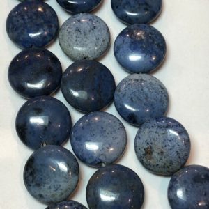 Shop Dumortierite Bead Shapes! 16mm Puff Coin Dumortierite Gemstone Beads. Full 16" strand of light blue Dumortierite, 27 beads per strand. Beads vary slightly in color. | Natural genuine other-shape Dumortierite beads for beading and jewelry making.  #jewelry #beads #beadedjewelry #diyjewelry #jewelrymaking #beadstore #beading #affiliate #ad