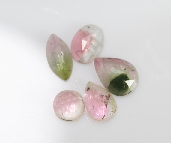 2.92 Carats Natural Watermelon Tourmaline Rosecut Cabochons. Mixed Shape. Calibrated Size. Whole Lot Price. Glowing Color. Loose Gemstone.