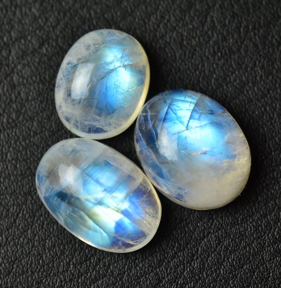 3 Pieces Natural Aaa Rainbow Moonstone Cabochons 11x13.5mm 12.4x15.7mm Oval Shape White Moonstone Gemstones Loose Stones Smooth Cabs C-1834
