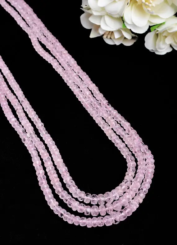 3 To 6mm Natural Morganite Beads Morganite Faceted Rondelle Beads |  | 22 Inch Pink Morganite Beads | 3 Strand Beaded Necklace