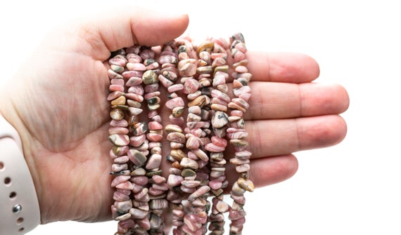 30" Natural Pink Rhodochrosite Crystal Chip Beads 6mm - 8mm - Double Length Strand Gemstone Beads