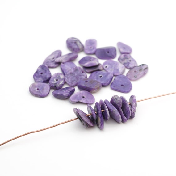 30 Pcs Small Charoite Chip Beads, Opaque Lavender Purple And Black Semiprecious Stone, Ranges From 10mm To 15mm