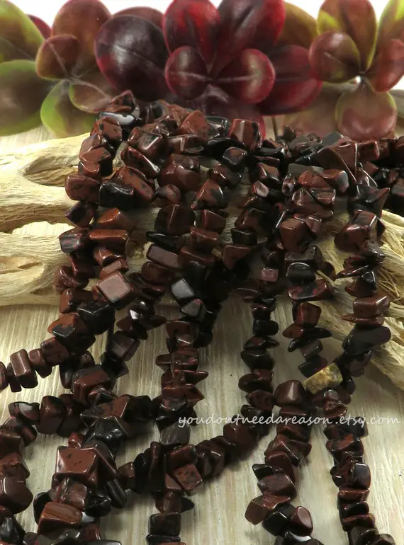 30" Strand Of Mahogany Obsidian Chip Beads | Natural Gemstone Chip Beads | Approximate Size Of Chips Is 6-10x2-5mm
