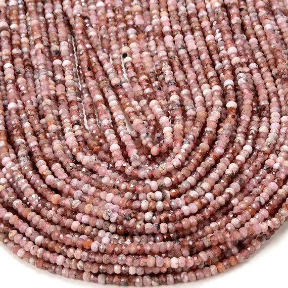 3x2mm Natural Rhodochrosite Gemstone Grade A Micro Faceted Rondelle Beads 15 Inch Full Strand Bulk Lot 1,2,6,12 And 50 (80016378-p61)