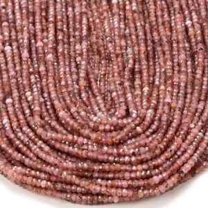 Shop Rhodochrosite Rondelle Beads! 3X2MM Natural Rhodochrosite Gemstone Grade AA Micro Faceted Rondelle Beads 15 inch Full Strand BULK LOT 1,2,6,12 and 50 (80016377-P61) | Natural genuine rondelle Rhodochrosite beads for beading and jewelry making.  #jewelry #beads #beadedjewelry #diyjewelry #jewelrymaking #beadstore #beading #affiliate #ad