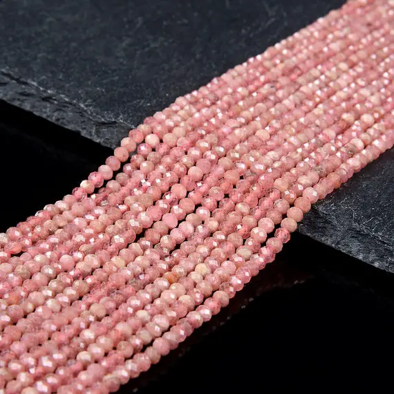 3x2mm Rhodochrosite Gemstone Natural Argentina Grade Aaa Faceted Rondelle Beads 15 Inch Full Strand (80016853-d343)