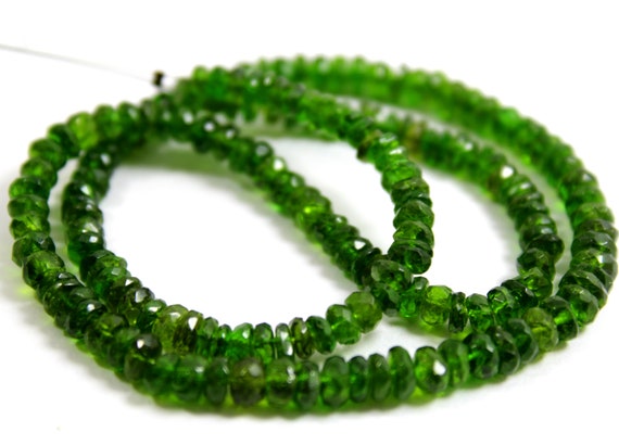 4.5 To 5 Mm Faceted Natural Chrome Diopside Roundel Cut 16 Inch Beads 1 Line Strand, Untreated Green Diopside Necklace Jewellery