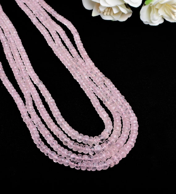 Morganite Beads | 4 To 6mm Morganite Faceted Rondelle Beads |  20 Inch Pink Morganite Beads | 4 Strand Beaded Necklace