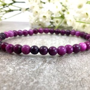 4mm Purple Sugilite Beaded Bracelet, Stretchy String Bracelet, Healing Anxiety Relief Spiritual Balancing Calming Gift For Women | Natural genuine Gemstone bracelets. Buy crystal jewelry, handmade handcrafted artisan jewelry for women.  Unique handmade gift ideas. #jewelry #beadedbracelets #beadedjewelry #gift #shopping #handmadejewelry #fashion #style #product #bracelets #affiliate #ad