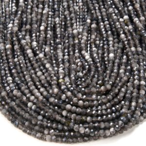 Shop Obsidian Rondelle Beads! 4X3MM Natural Silver Obsidian Gemstone Grade AAA Micro Faceted Rondelle Beads 15 inch Full Strand BULK LOT 1,2,6,12 and 50 (80016402-P62) | Natural genuine rondelle Obsidian beads for beading and jewelry making.  #jewelry #beads #beadedjewelry #diyjewelry #jewelrymaking #beadstore #beading #affiliate #ad