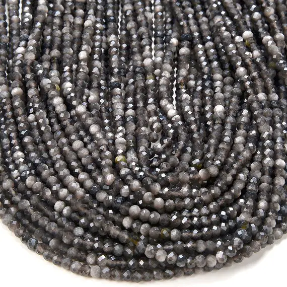 4x3mm Natural Silver Obsidian Gemstone Grade Aaa Micro Faceted Rondelle Beads 15 Inch Full Strand Bulk Lot 1,2,6,12 And 50 (80016402-p62)