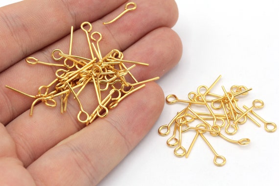 50 Pcs 20 Ga 15mm 24k Shiny Gold Plated Eye Pin, Gold Plated Eye Pin, Eye Pins, Gold Plated Eye Pins, Jewelry Making, Gold Plated Findings