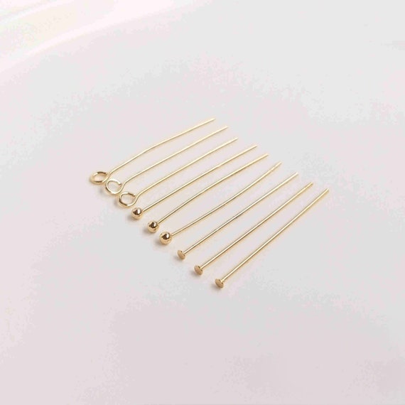 50pcs 14k Gold Plated Eye Pin Headpins, Jewelry Making (20mm 30mm 40mm 50mm)