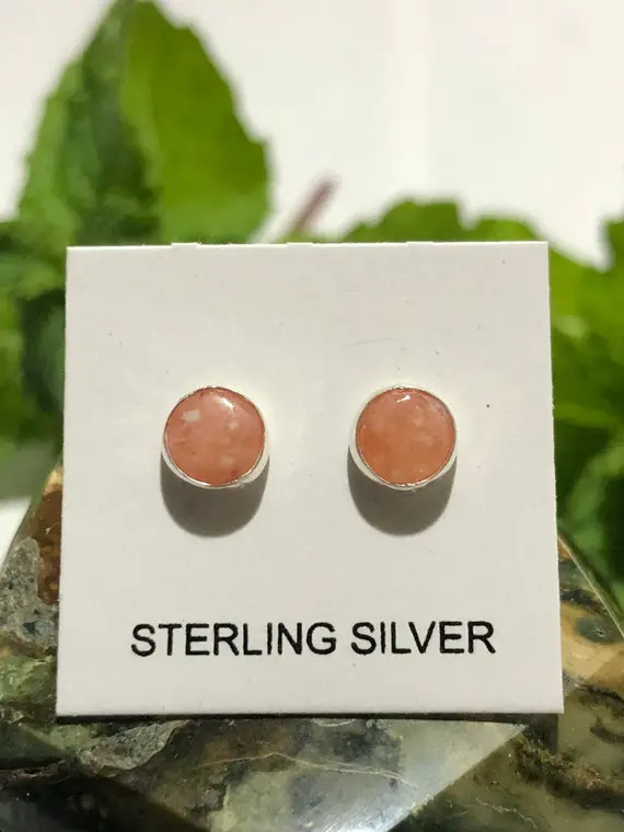 5mm Round Aragonite Stone/nature Stone/pink Stone/genuine 925 Sterling Silver Stud Post Earrings/made In Usa