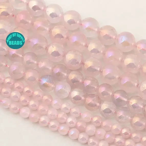 6/8/10/12mm Angel Aura Rose Quartz Beads,aurora Borealis Beads,full Strand 15inch