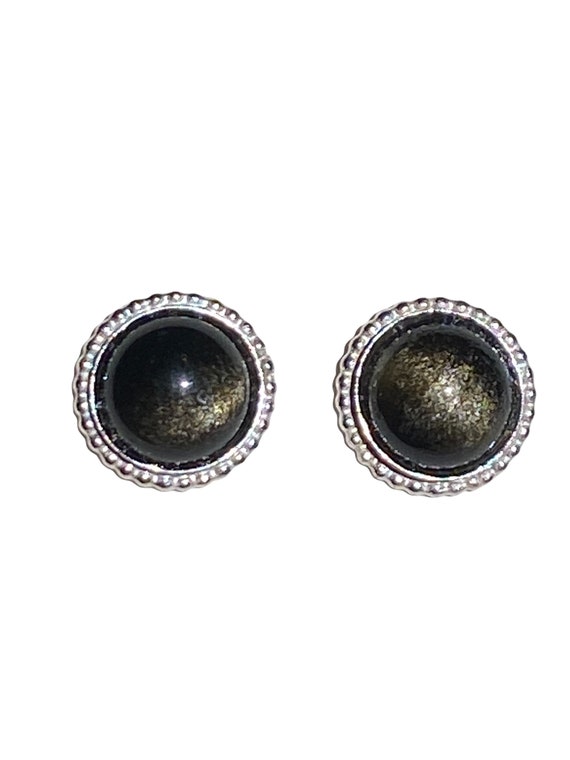 8mm Golden Obsidian Round Gemstone Post Earrings With Sterling Silver