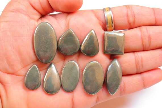 9 Pieces Lot, Pyrite Cabochon, Natural Pyrite Gemstone For Making Jewelry, Pendant Stone, Loose Stone, Pyrite Crystal, Golden Stone, #4494