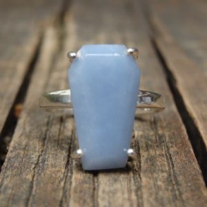Shop Angelite Rings! 925 – Blue Angelite Coffin Ring Size 7, Sterling Silver, Natural Angel Stone Coffin gemstone ring, Gothic Angelite Ring 7, casket ring | Natural genuine Angelite rings, simple unique handcrafted gemstone rings. #rings #jewelry #shopping #gift #handmade #fashion #style #affiliate #ad