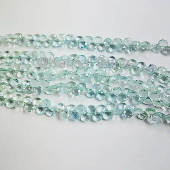 Aaa Aquamarine Faceted Heart Shape Briolette | 8-9 Mm Aquamarine Heart Beads | Blue Aquamarine Side Cut Wholesale Beads For Jewelry Making |
