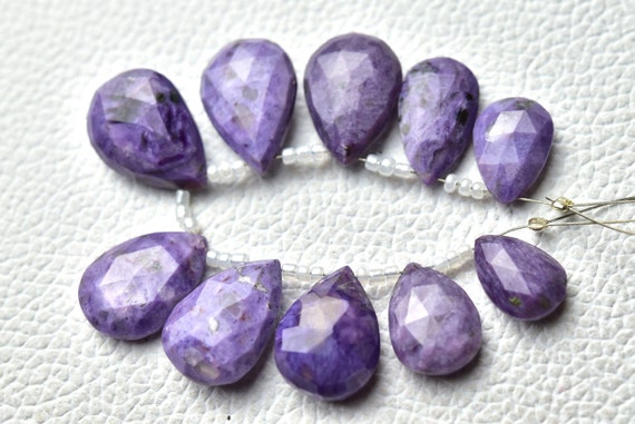 Aaa Charoite Pear Beads 9x13mm To 12x18mm Faceted Pear Briolettes Gemstone Beads Jewelry Bead Genuine Charoite Beads Strand - 10 Pcs No5755