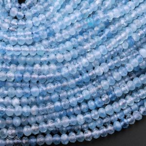 Shop Aquamarine Beads! AAA Extra Translucent Faceted Natural Blue Aquamarine Rondelle Beads 3mm 4mm 7mm 15.5" Strand | Natural genuine beads Aquamarine beads for beading and jewelry making.  #jewelry #beads #beadedjewelry #diyjewelry #jewelrymaking #beadstore #beading #affiliate #ad