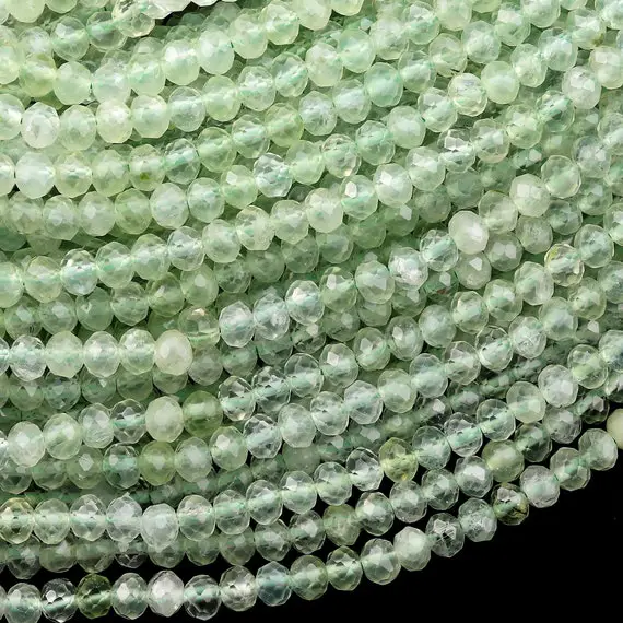 Aaa Faceted Natural Green Prehnite Rondelle Beads 4mm 6mm 15.5" Strand