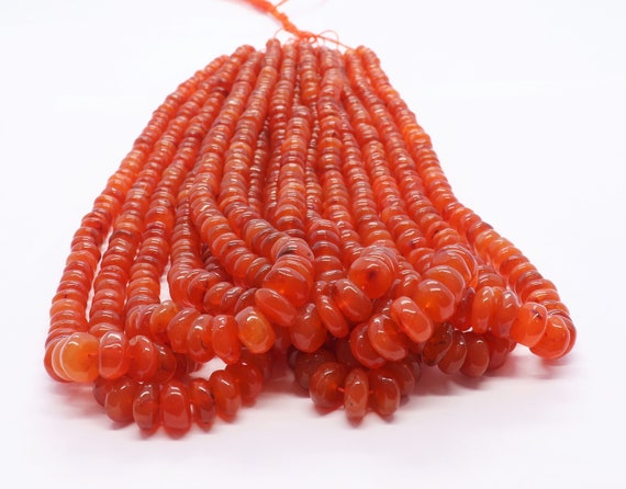 Aaa Natural Carnelian Smooth Rondelle Beads, 6-9 Mm Plain Carnelian Gemstone Beads, 16 Inch Carnelian Rondelle Beads Wholesale Beads